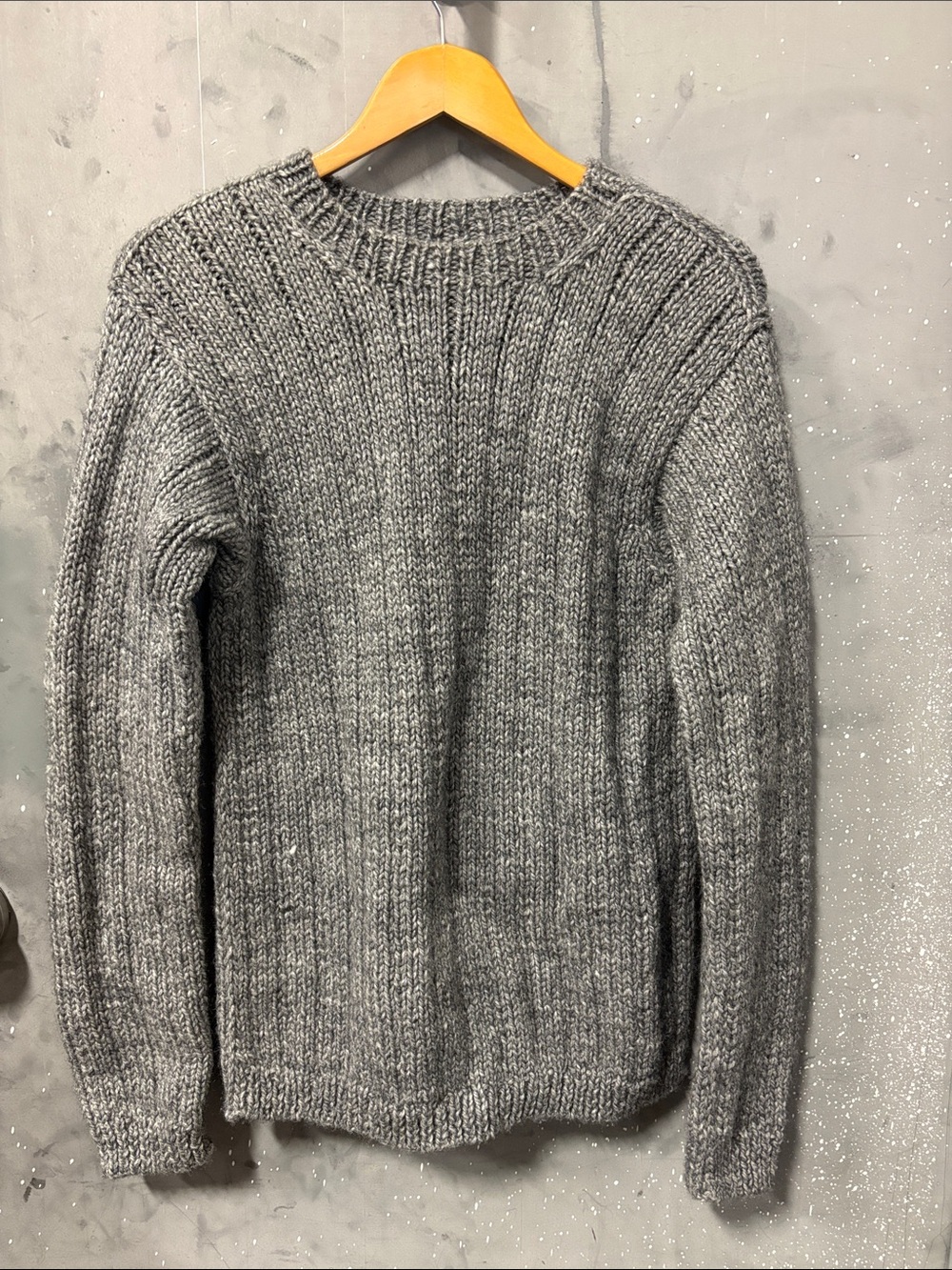 Men's Grey Ribbed HandKnit Wool Crewneck Sweater